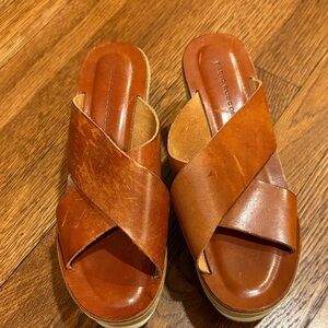Elegant Tan Leather Wedge Sandals